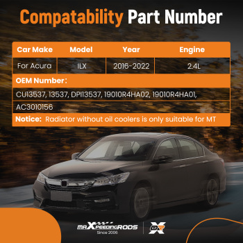 Aluminum Radiator compatible for Acura ILX 2016-20222.4L CU13537 DPI13537 19010R4HA02