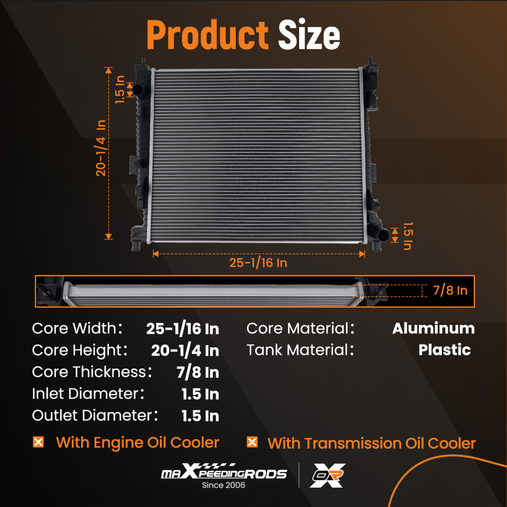 Aluminum Radiator for Grand Cherokee 3.0L/3.6L 2016-2021 CU13656 DPI13656