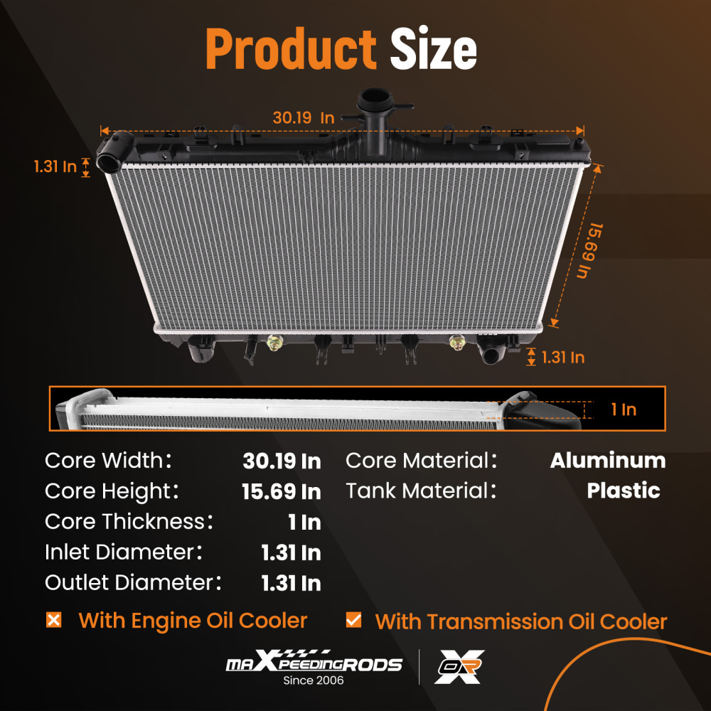 Aluminum Radiator compatible for Camaro 3.6L V6 2012-2015 GM3010556 1-5/16 Outlet​