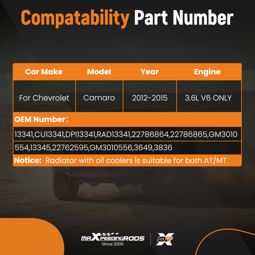 Engine Coolant Radiator Assembly compatible for Chevrolet Camaro 3.6L V6 CU13341 2012-2015