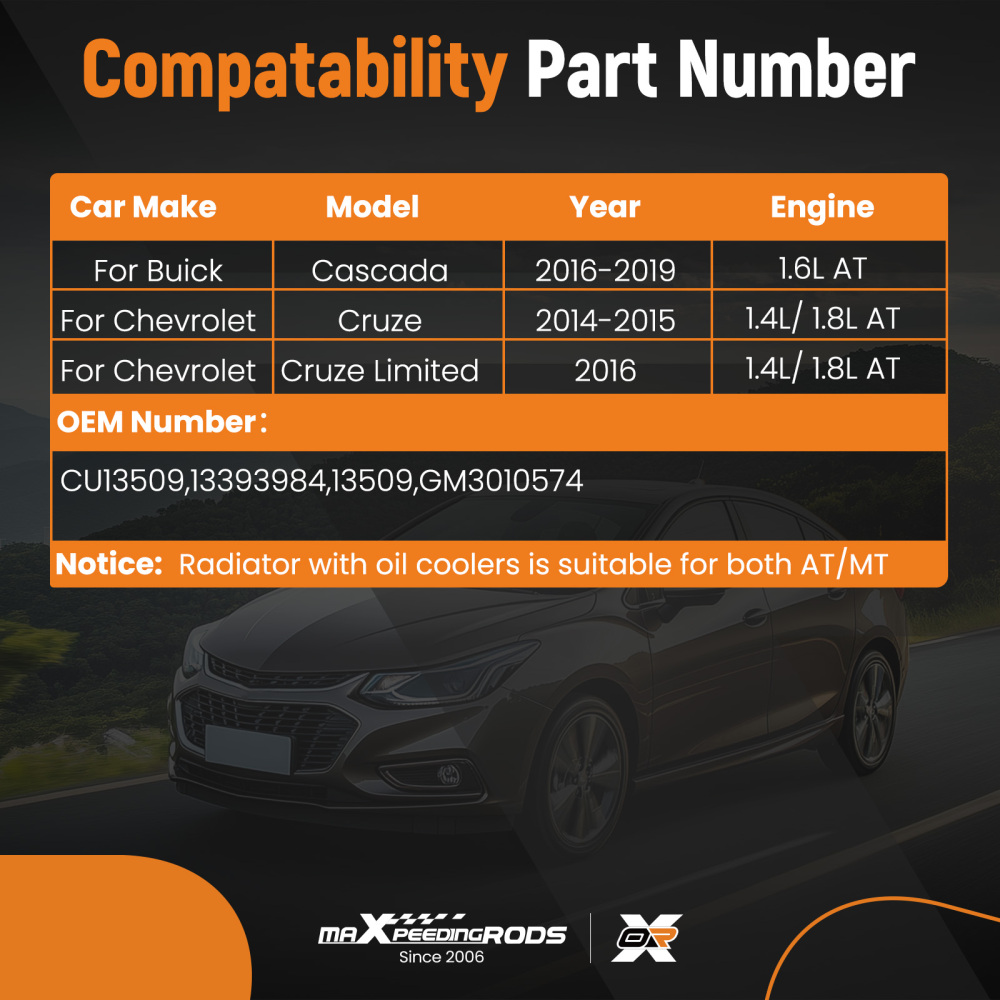 Aluminum Core Radiator compatible for Buick Cascada compatible for Chevy Cruze 1.4L 1.8L GM3010574