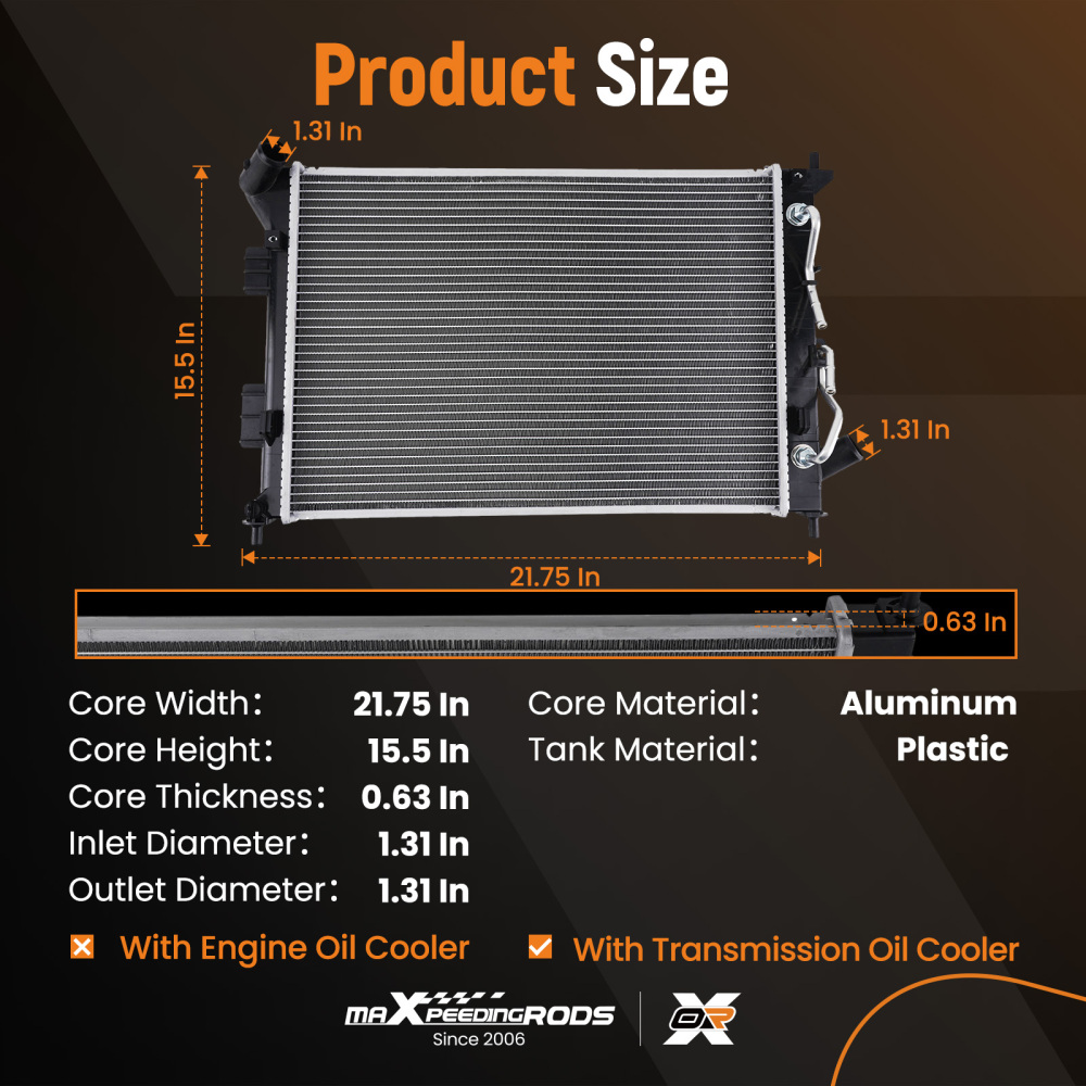 AT Cooling System Radiator compatible for Kia Soul 2014-2019 25310B2000 Direct Replace