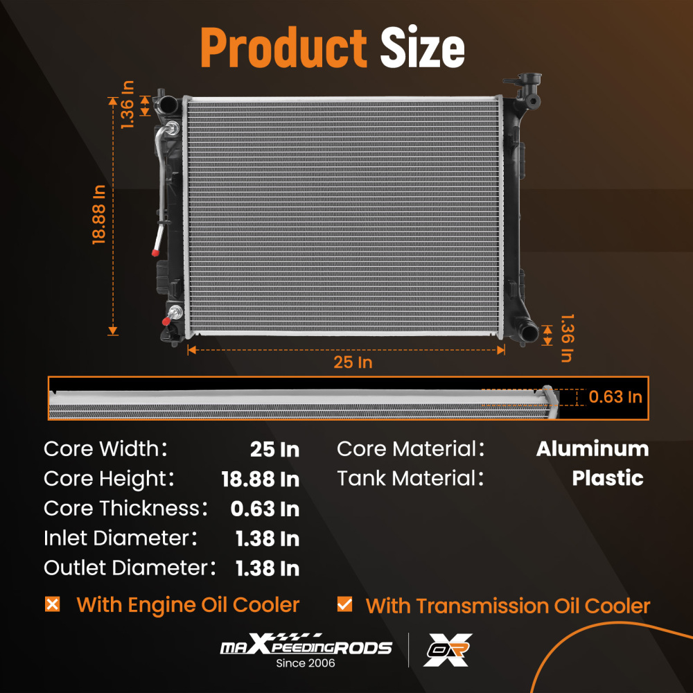 Aluminum Core Radiator compatible for Kia Optima EX / LX / S / Special 2.4 2016-2020