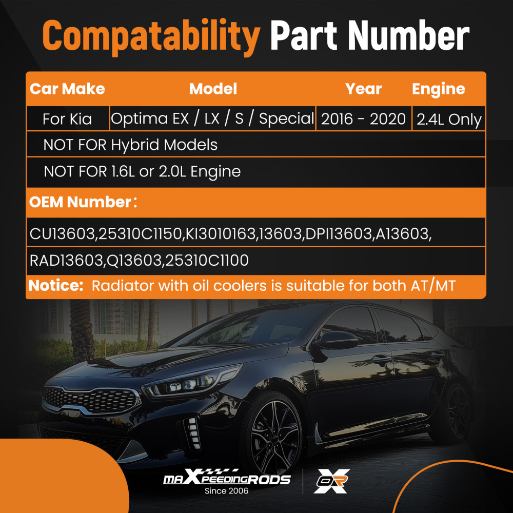 Aluminum Core Radiator compatible for Kia Optima EX / LX / S / Special 2.4 2016-2020