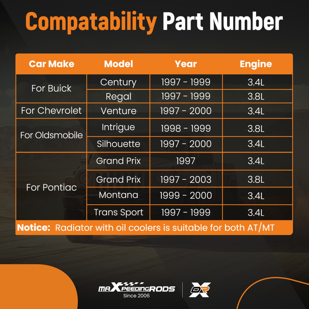 Radiator compatible for Buick Century 3.1L 1997 - 1999 compatible for Chevrolet Venture 3.4L 1997