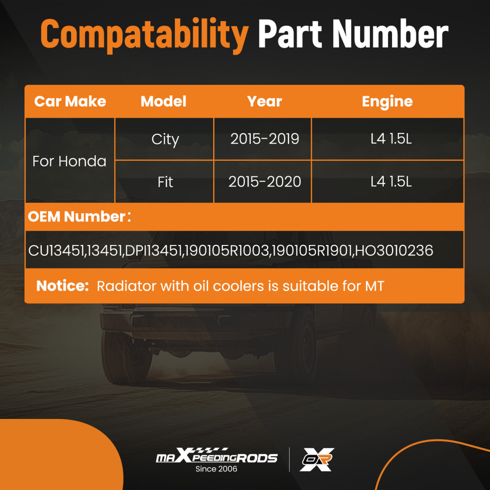 Aluminum Core Radiator compatible for Honda City 2015-2019 DPI13451 Single Row MT