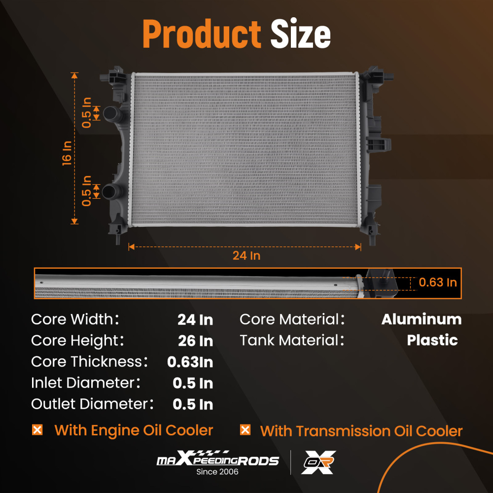 Radiator compatible for Jeep Compass 2017-2022 2.4L / Renegade 2017-2021 CU13687Aluminum