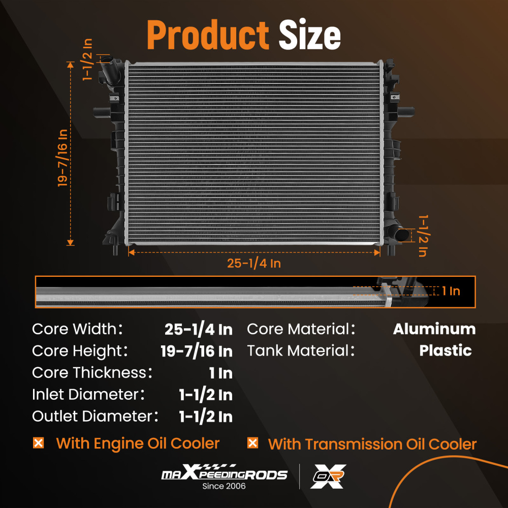 1.5 Inlet MT Radiator compatible for Ford Crown Victoria Grand Marquis 06-11 Q2852