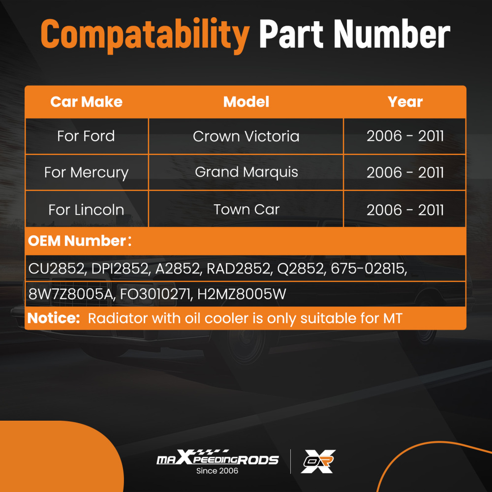 1.5 Inlet MT Radiator compatible for Ford Crown Victoria Grand Marquis 06-11 Q2852