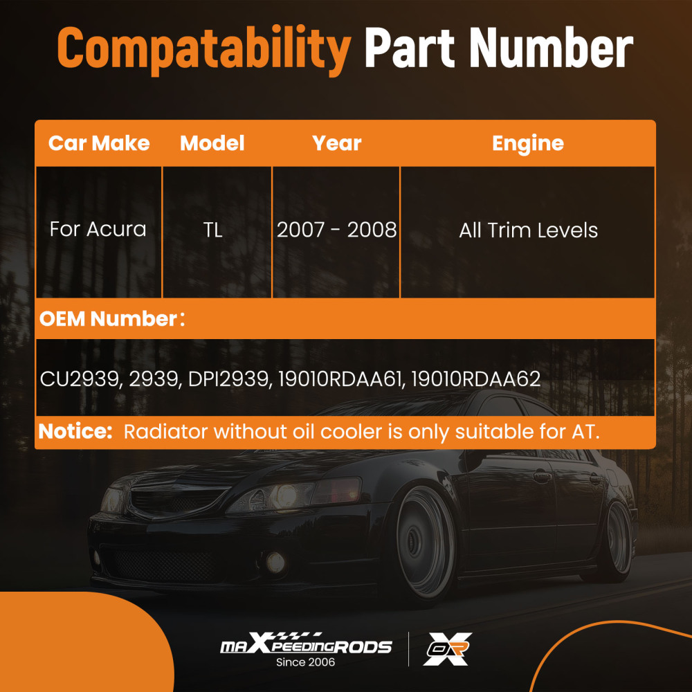 Radiator compatible for Acura TL 07-08 19010RDAA61 19010RDAA62 Aluminum Core Assembly