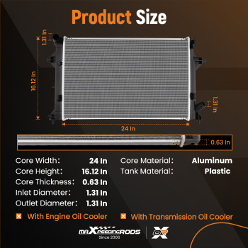 Engine Coolant Radiator Assembly compatible for Hyundai Elantra GT 2.0L CU13609 2018-2020