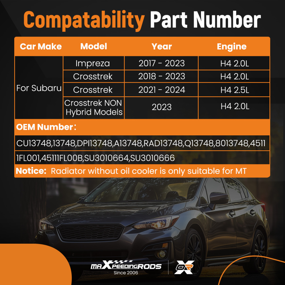 Aluminum Core Radiator compatible for Subaru Impreza 2017-2023 CU13748 13748 SU3010666