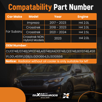 Aluminum Core Radiator compatible for Subaru Impreza 2017-2023 CU13748 13748 SU3010666