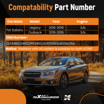 Radiator compatible for Subaru Legacy Outback 3.6L 2015-2019 CU13460 DPI13460 SU3010663