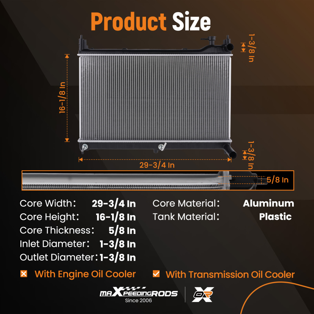 Aluminum Core Radiator compatible for Nissan Murano 3.5L 2015-2021 PR13532A Direct Fit