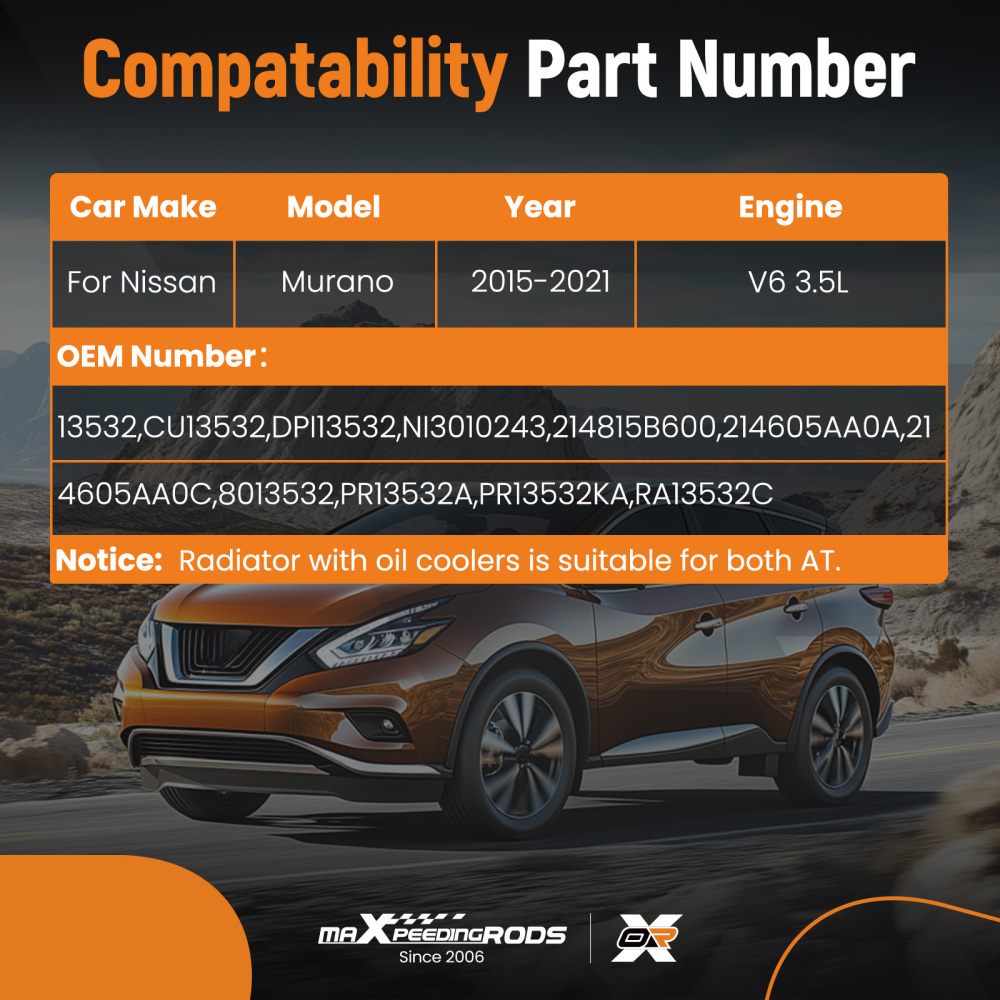 Aluminum Core Radiator compatible for Nissan Murano 3.5L 2015-2021 PR13532A Direct Fit