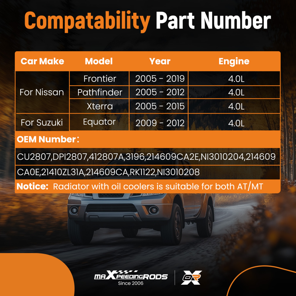 Radiator compatible for Nissan Frontier 4.0l2005 - 2019 Cu2807 DPI2807 412807A 3196