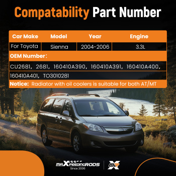 Radiator compatible for Toyota Sienna 3.3L 2004-2006 CU2681 160410A390 160410A391 2681