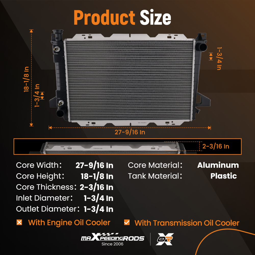 2 Row Aluminum Radiator compatible for Ford F-250 F-350 Bronco F-150 85-97 5.0L F2TZ8005KA
