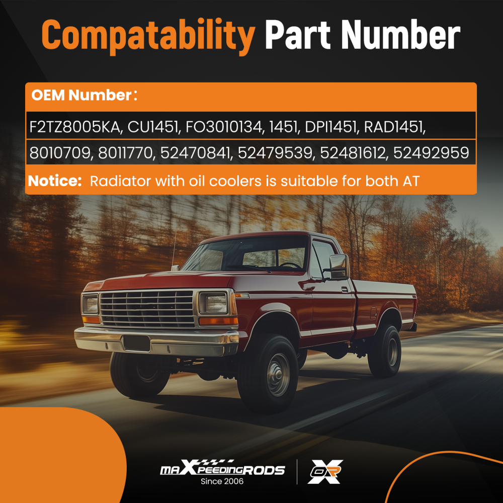 2 Row Aluminum Radiator compatible for Ford F-250 F-350 Bronco F-150 85-97 5.0L F2TZ8005KA