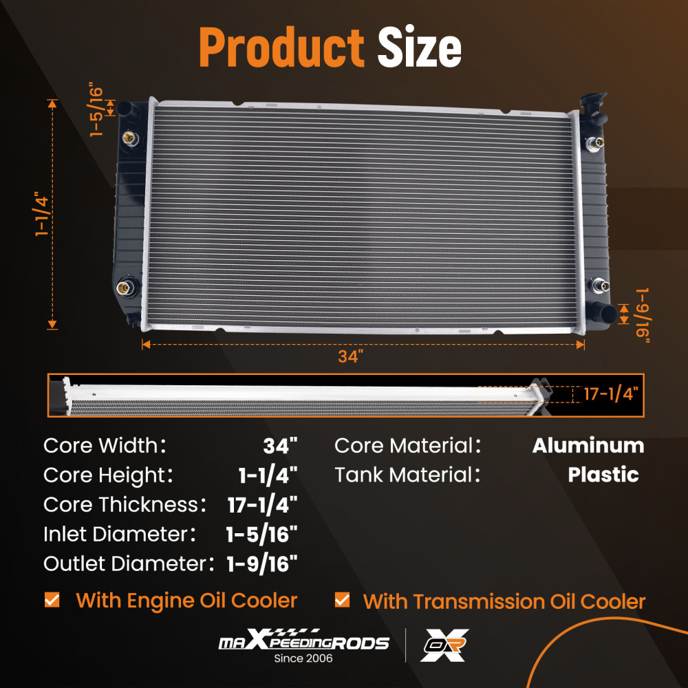 Direct Replacement Radiator compatible for Chevy GMC Full Size Pickup 5.0L 5.7L 1992-2000