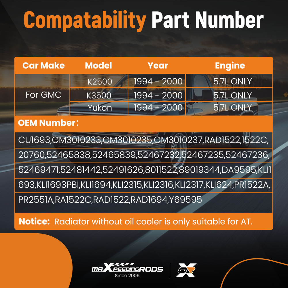 Direct Replacement Radiator compatible for Chevy GMC Full Size Pickup 5.0L 5.7L 1992-2000