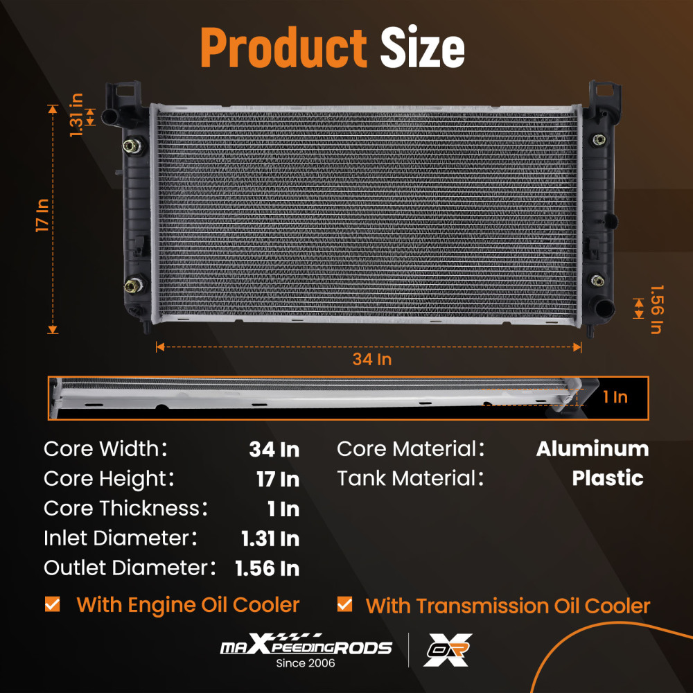 Radiator For 2002 - 2014 compatible for Cadillac Escalade 2007 compatible for Chevrolet Silverado 1500 Classic