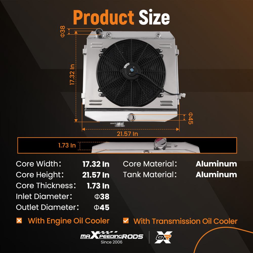 3-Row Aluminum Radiator Fan Kit compatible for Chevy Bel Air 150 4.3L 4.6L 1955-57 CC5057