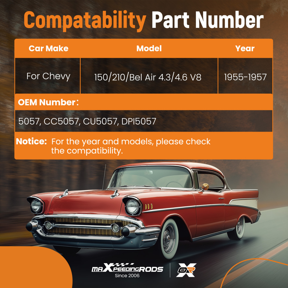 3-Row Aluminum Radiator Fan Kit compatible for Chevy Bel Air 150 4.3L 4.6L 1955-57 CC5057