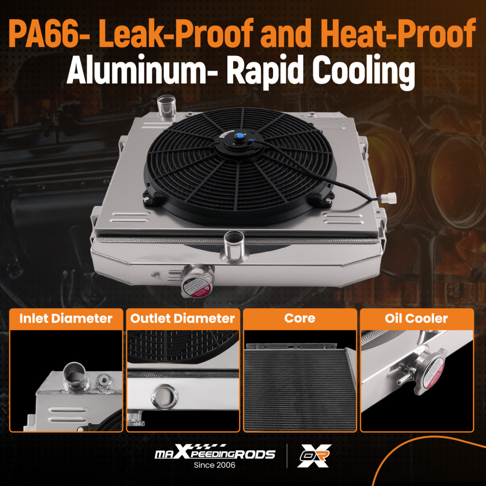 3-Row Aluminum Radiator Fan Kit compatible for Chevy Bel Air 150 4.3L 4.6L 1955-57 CC5057