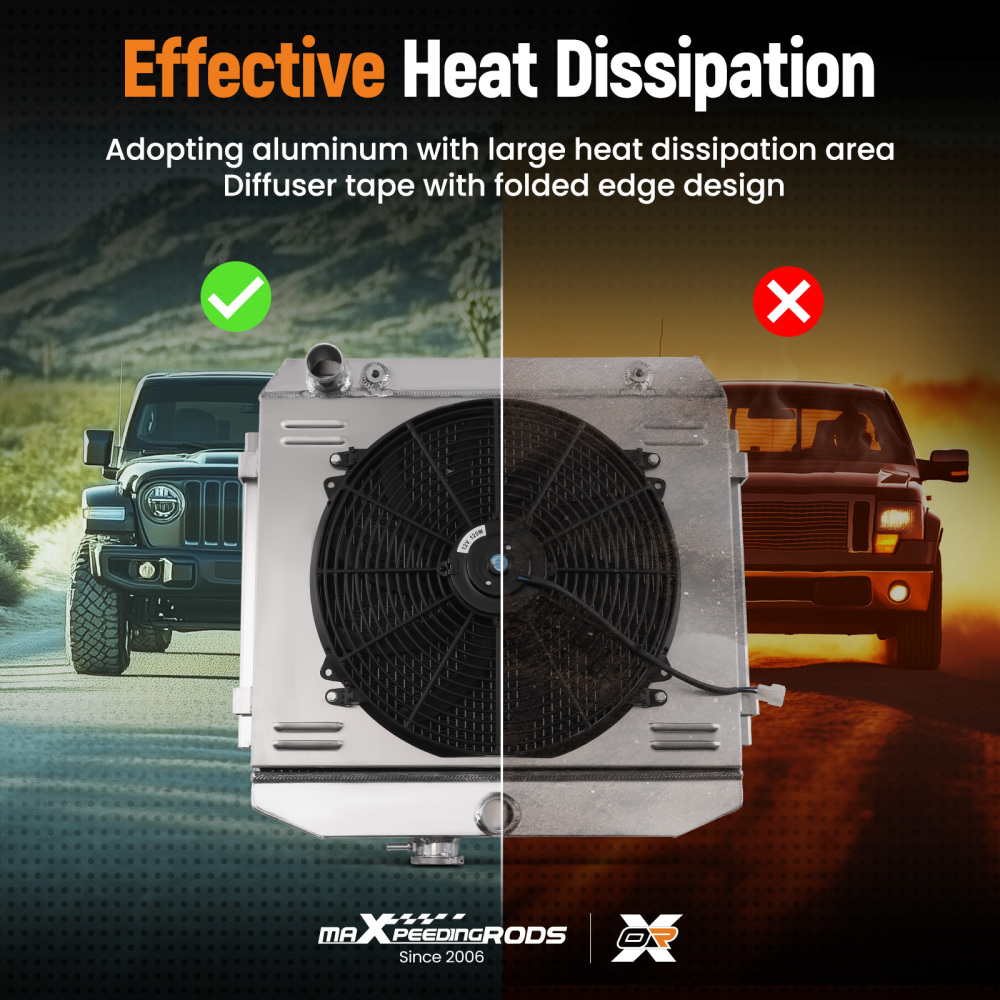 3-Row Aluminum Radiator Fan Kit compatible for Chevy Bel Air 150 4.3L 4.6L 1955-57 CC5057