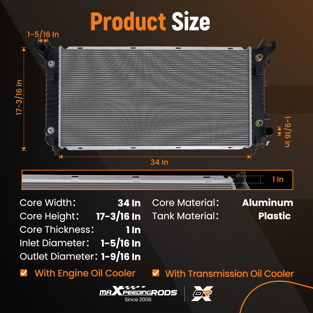 Radiator compatible for Cadillac Escalade 6.2L 2016 compatible for Chevrolet Suburban 5.3L 6.0L 2016
