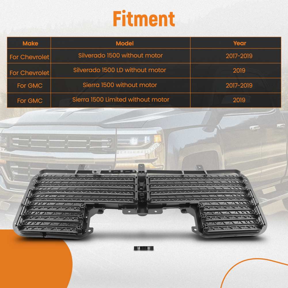 Front Grille Shutter compatible for Chevrolet Silverado 1500 compatible for GMC Sierra 2017-19 w/O Motor