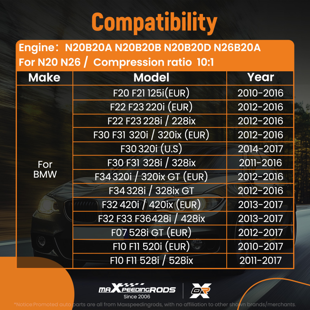 Engine Rebuild Kit w/ Gasket/Piston/Bearing/Head Bolt compatible for BMW N20 N26 2.0T