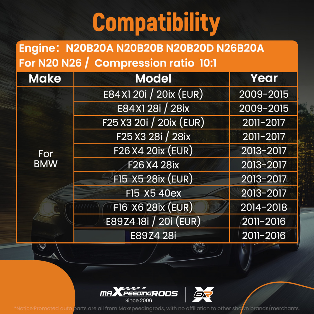 Engine Rebuild Kit w/ Gasket/Piston/Bearing/Head Bolt compatible for BMW N20 N26 2.0T