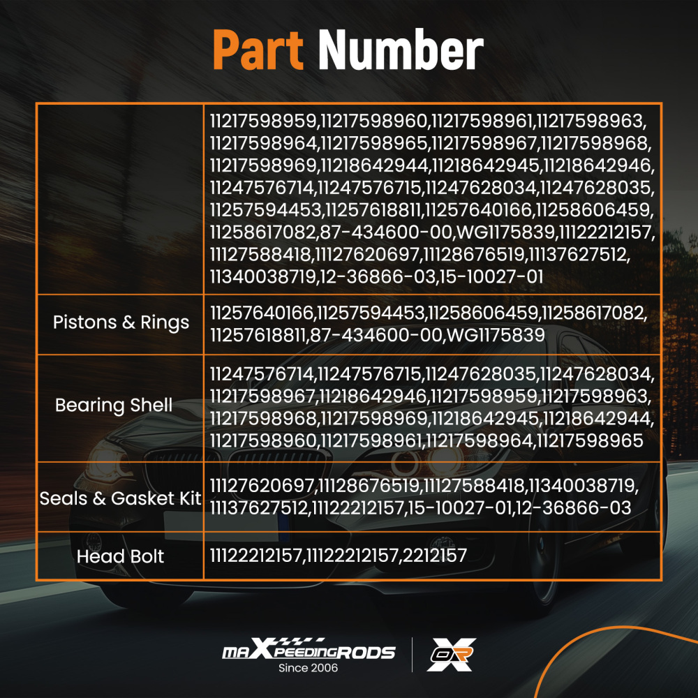 Engine Rebuild Kit w/ Gasket/Piston/Bearing/Head Bolt compatible for BMW N20 N26 2.0T