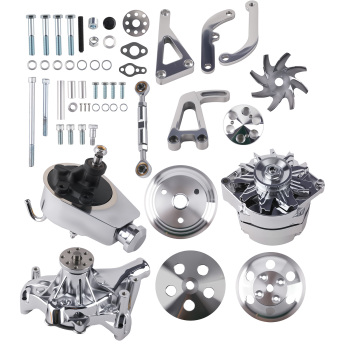 Small Block Chrome Kit compatible for Chevy Chevrolet 350 w/ Long Water Pump Alternator