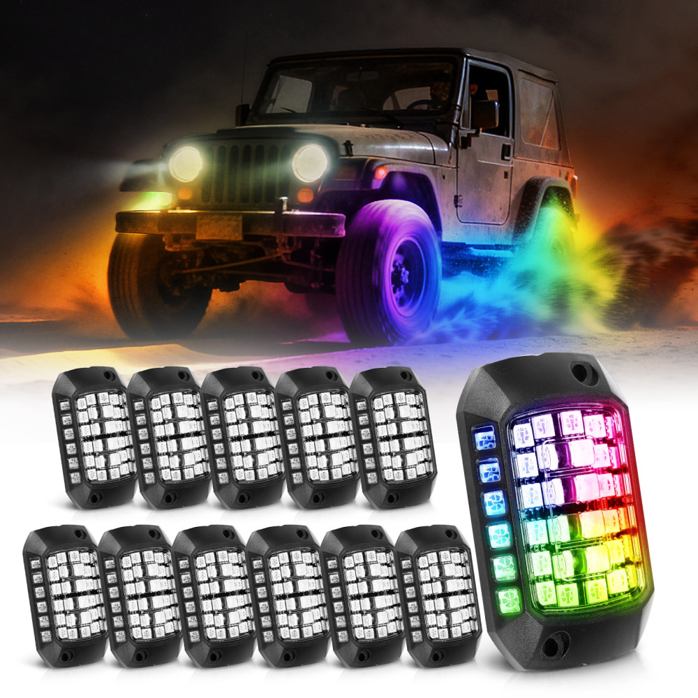 12Pcs RGB Rock Lights For Car Truck ATV UTV SUV compatible for Jeep Waterproof LED Pods Remote