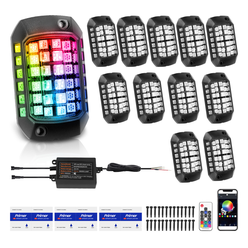 12Pcs RGB Rock Lights For Car Truck ATV UTV SUV compatible for Jeep Waterproof LED Pods Remote