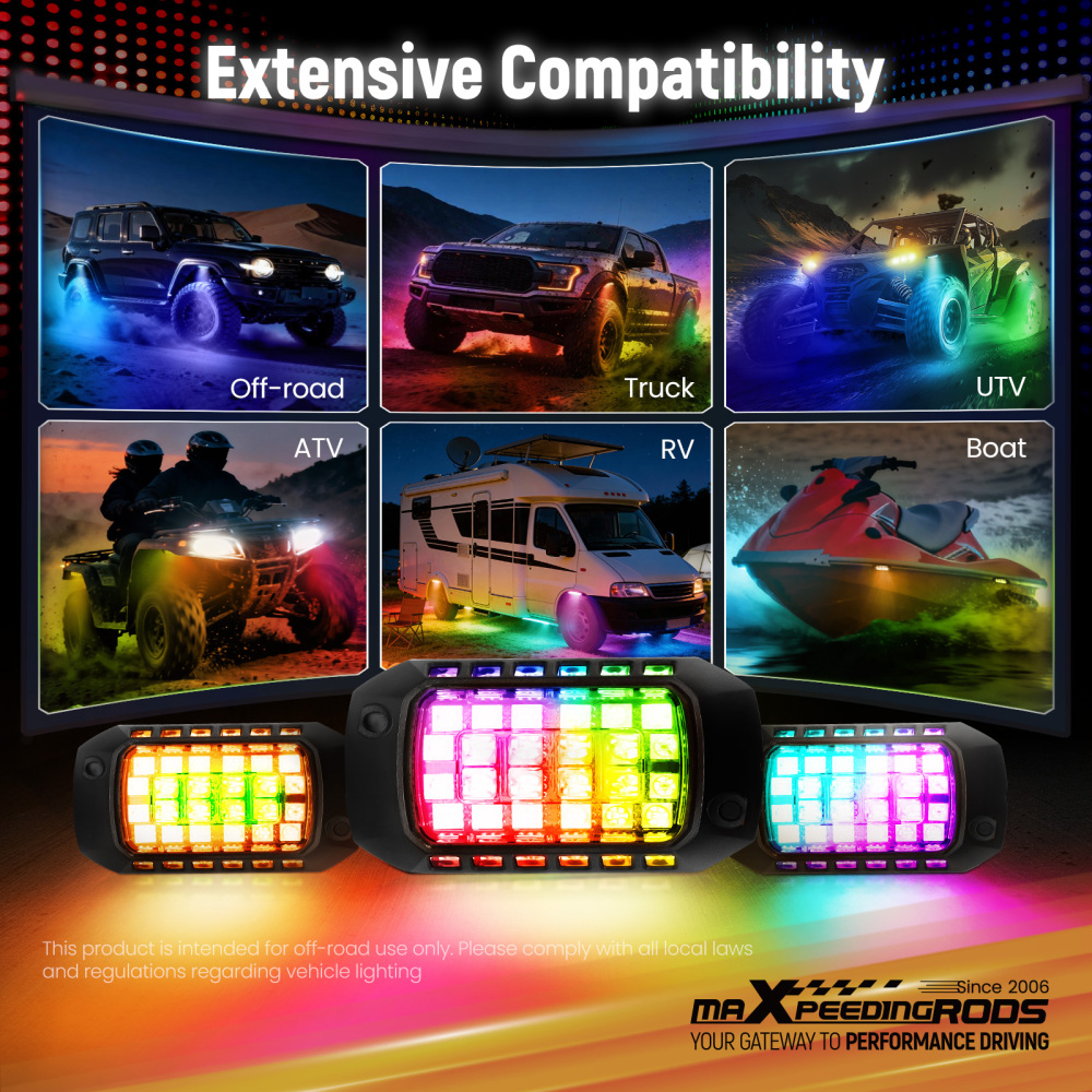 12Pcs RGB Rock Lights For Car Truck ATV UTV SUV compatible for Jeep Waterproof LED Pods Remote