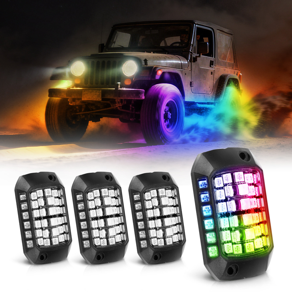 RGB LED Rock Lights Kit compatible for Jeep Truck ATV 4 Pods 12V Waterproof Remote Control