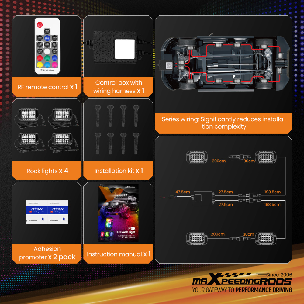 RGB LED Rock Lights Kit compatible for Jeep Truck ATV 4 Pods 12V Waterproof Remote Control