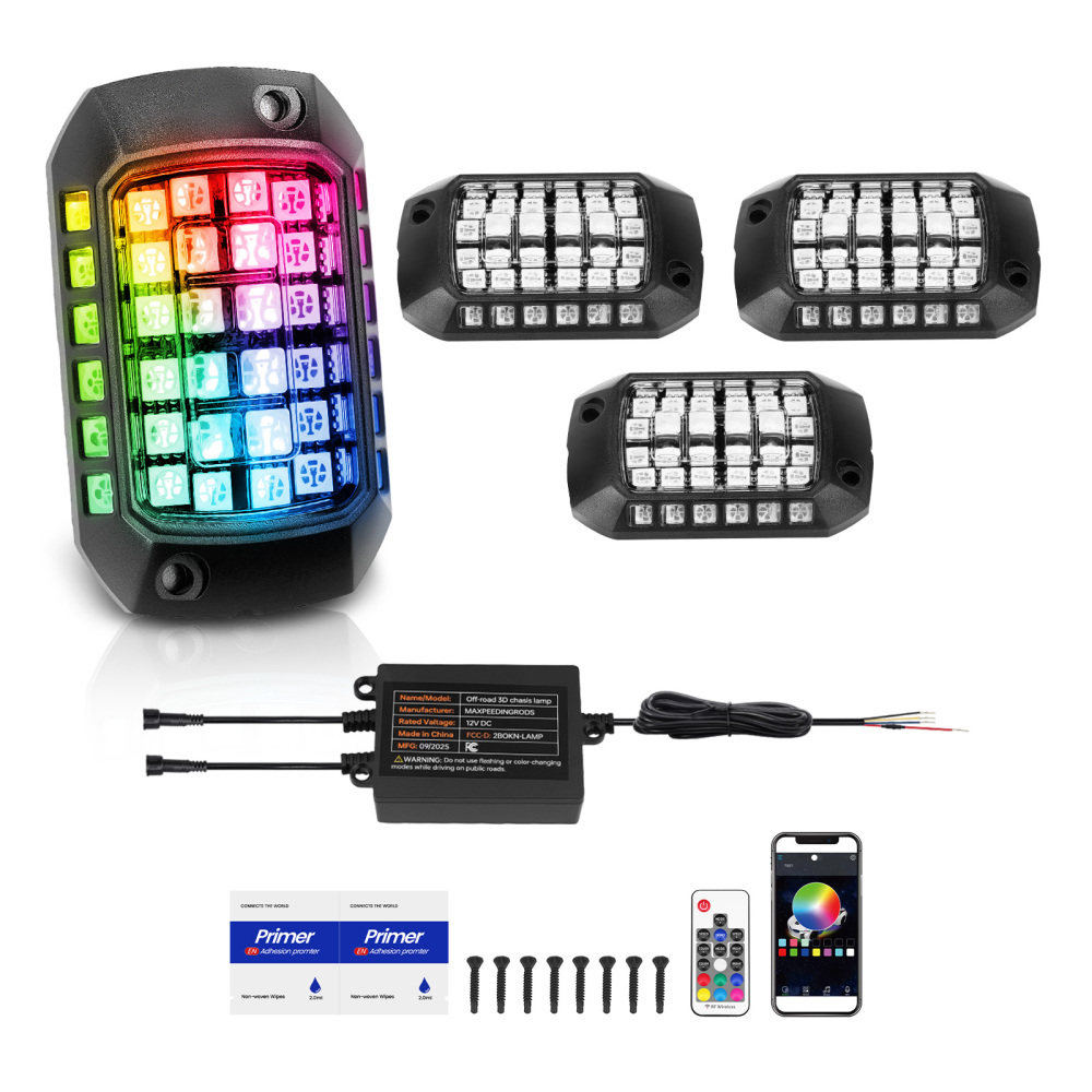 RGB LED Rock Lights Kit compatible for Jeep Truck ATV 4 Pods 12V Waterproof Remote Control