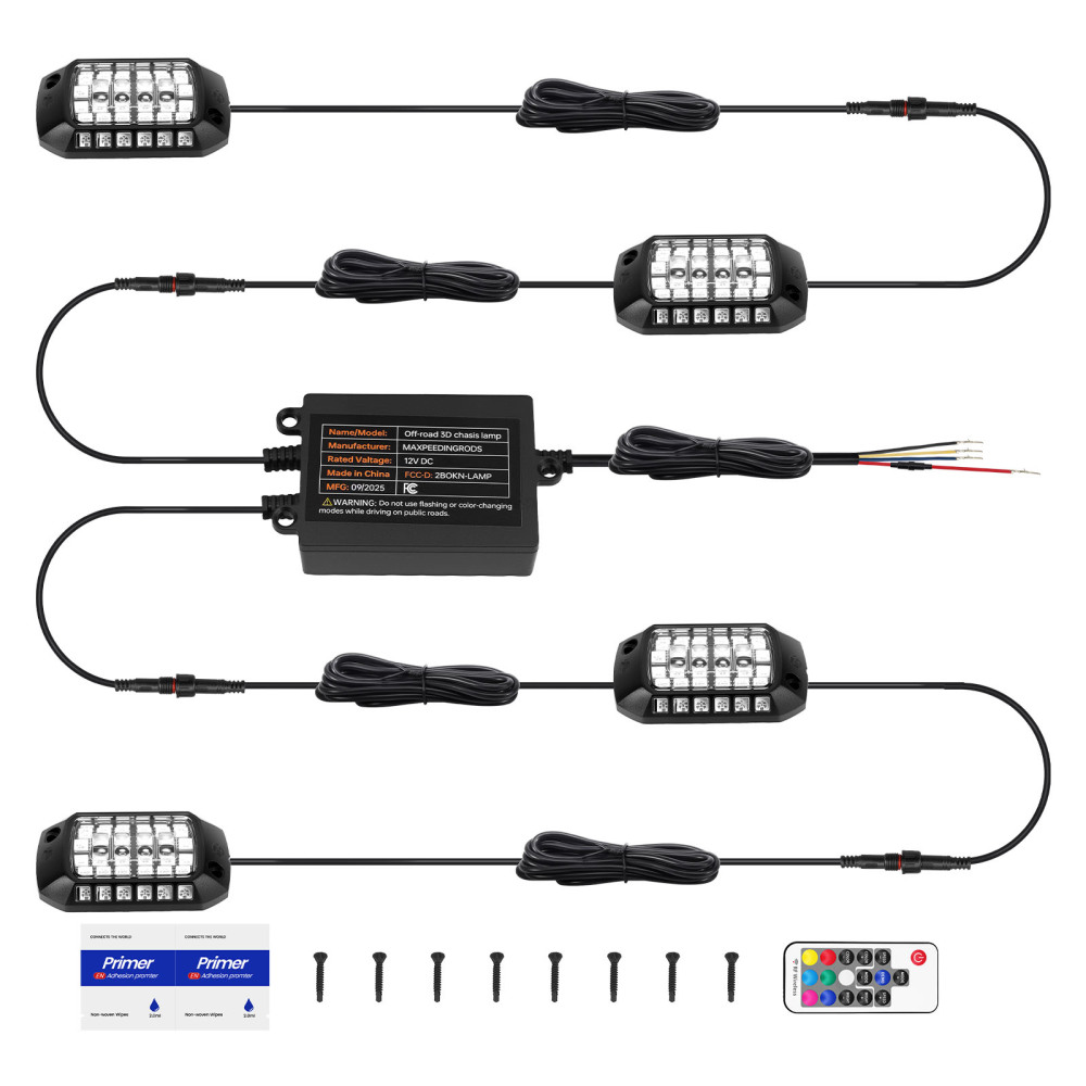 RGB LED Rock Lights Kit compatible for Jeep Truck ATV 4 Pods 12V Waterproof Remote Control