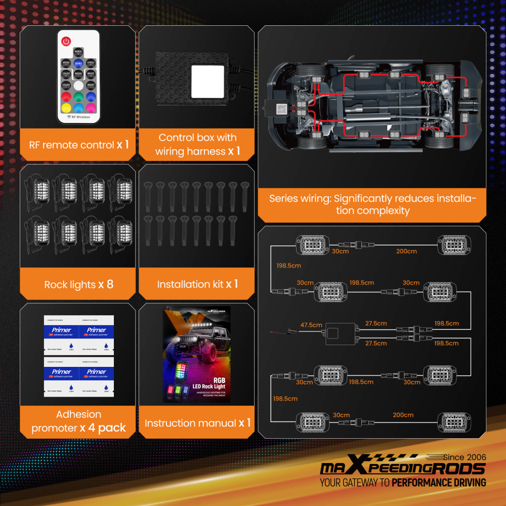 8 Pods RGB LED Rock Lights For Car Truck SUV ATV UTV compatible for Jeep Waterproof 12V DC