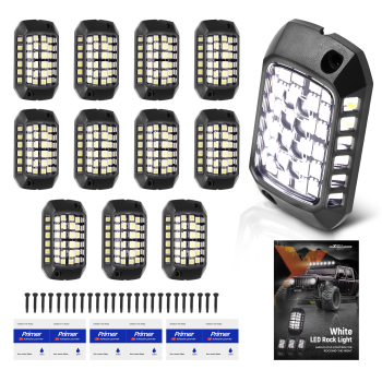 12 Pods Rock Lights Kit compatible for Jeep Truck ATV UTV SUV Universal compatible for White 6000K 7W