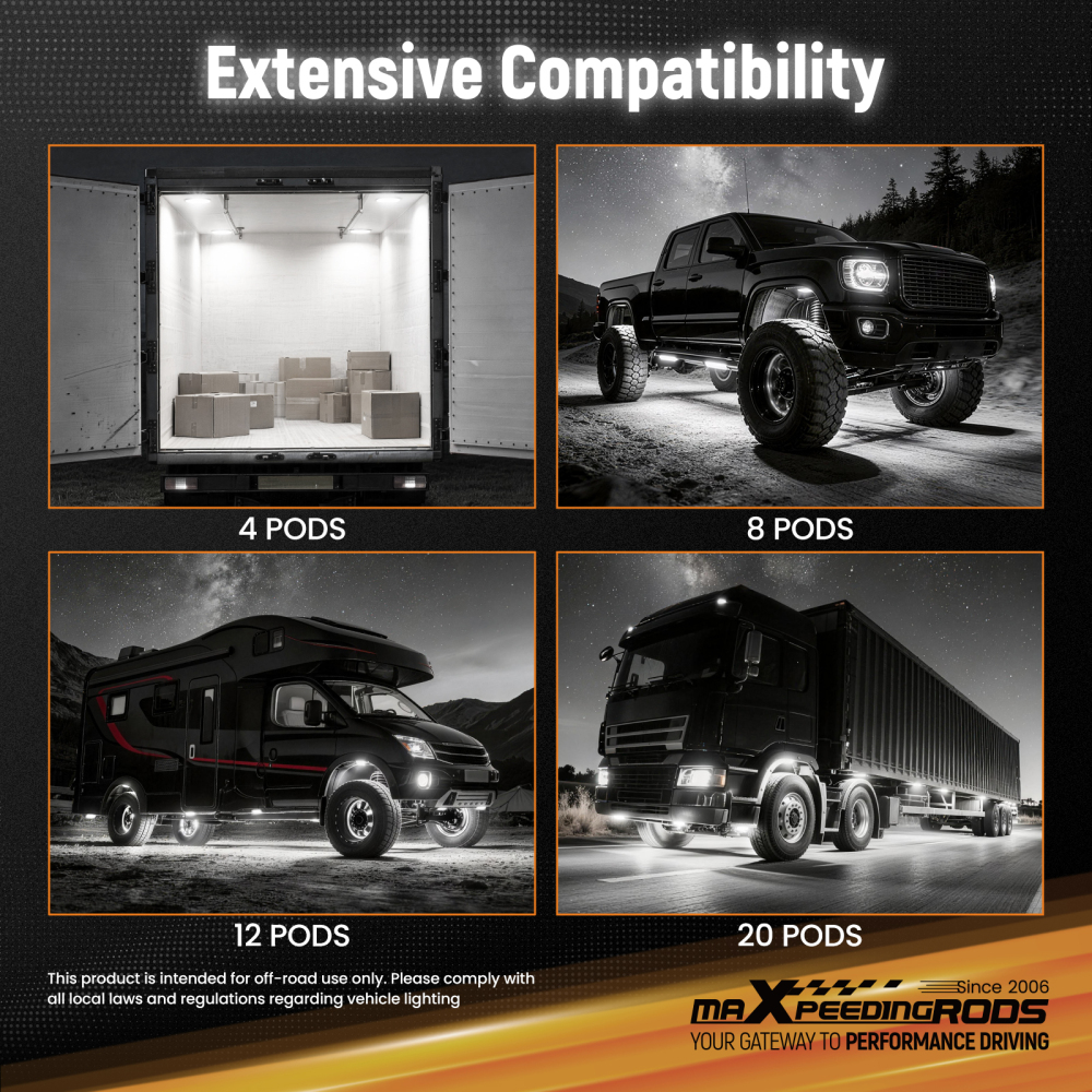 12 Pods Rock Lights Kit compatible for Jeep Truck ATV UTV SUV Universal compatible for White 6000K 7W