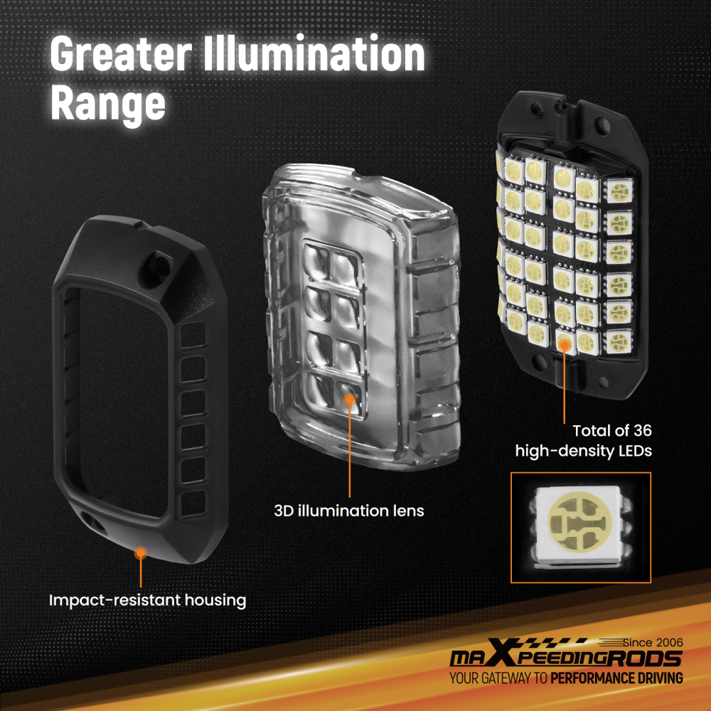 12 Pods Rock Lights Kit compatible for Jeep Truck ATV UTV SUV Universal compatible for White 6000K 7W