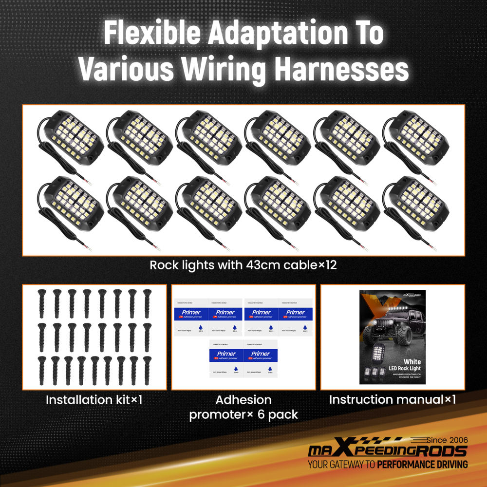 12 Pods Rock Lights Kit compatible for Jeep Truck ATV UTV SUV Universal compatible for White 6000K 7W