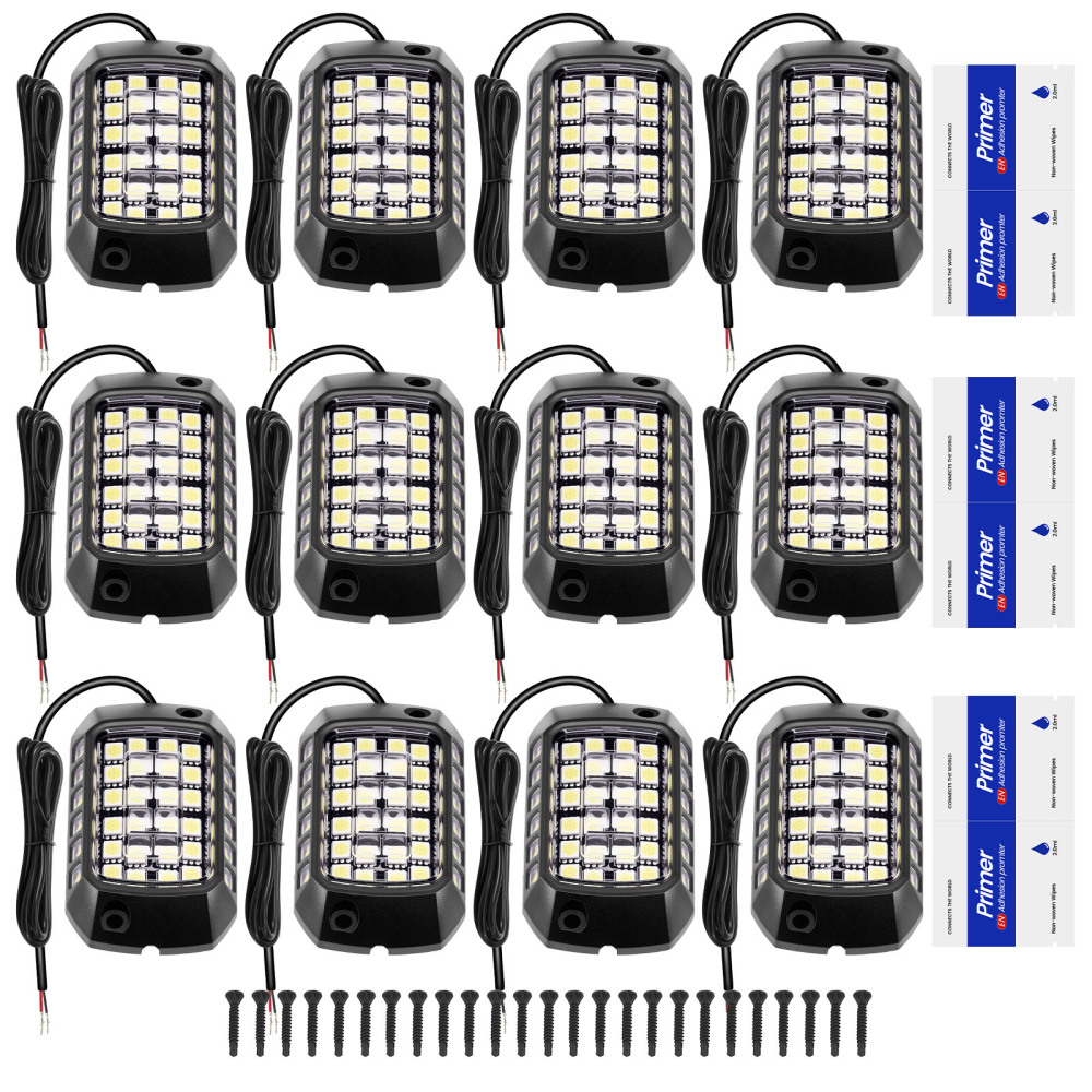 12 Pods Rock Lights Kit compatible for Jeep Truck ATV UTV SUV Universal compatible for White 6000K 7W